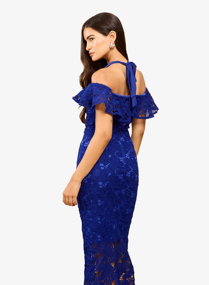 Little Mistress Cobalt Crochet Midi Dress - Image 2